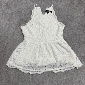 Lulus Halter Eyelet Peplum Top Women Small White Crochet 100% Cotton Boho Summer